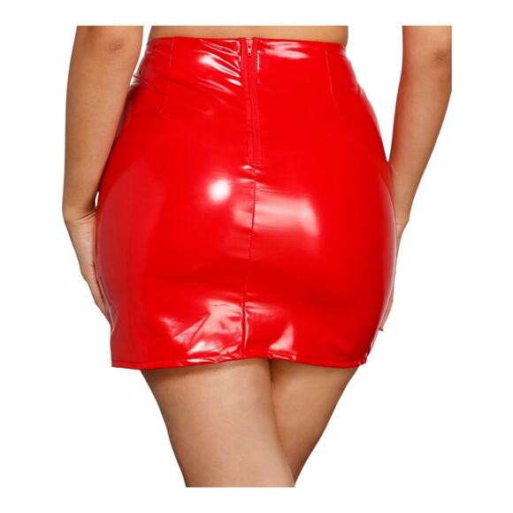 Windsor small Sexy bold red latex mini skirt high-rise waist, a lace-up design - Picture 3 of 5